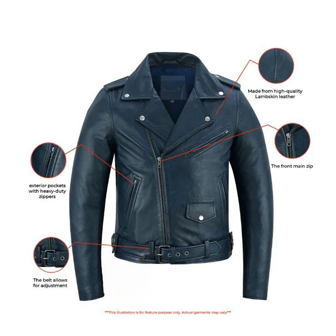 Beltide Women’s Navy Blue Leather Jacket