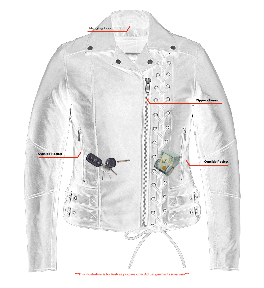 Black Pearl Women's Fashion Leather Jacket with Front Lace Accent-Women's Motorcycle Jackets-Daniel Smart Mfg - Retail